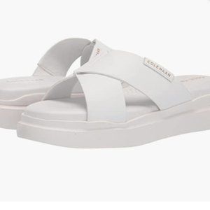 COLE HAAN Grandpro Rally Criss Cross Crossover Slide Sandals White 9.5 NWT